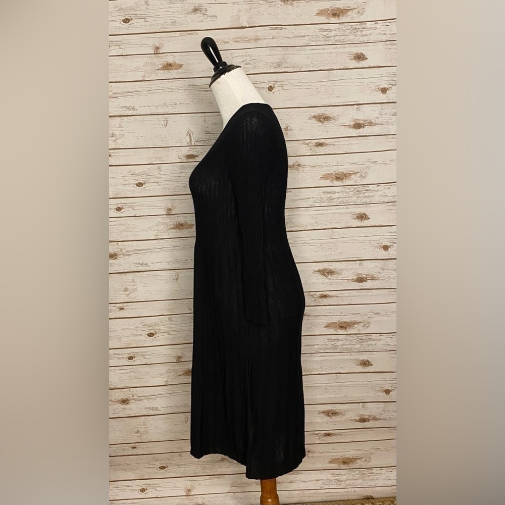 Eileen Fisher minimalist black Italian wool ribbed knit sweater dress Size XXS - Picture 4 of 6